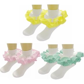 Baby Girls Ruffle Socks Big Lace Ruffle Frilly Cozy Princess Style Dress Socks for Toddler Little Girls 4 Pairs