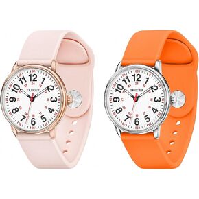 2 Pack Nurse Watch for Nurse Medical Professionals Students Women Men, 50M Waterproof 12/24 Hour Military Time Luminouse Easy Read Dial, Second Hand Watch for Nursing （Pink and Orange ）