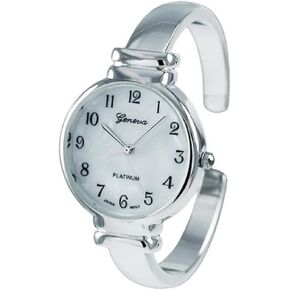 Rosemarie Collections Women's Mother of Pearl Metal Cuff Watch (Silver Tone)