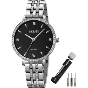 SKMEI Watches for Women Simple Diamond Stainless Luxury Fashion Big Face Classic Business Dress Analog Waterproof Wife Girls Gifts Ladies Female Gold Wrist Watch