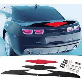 Rear Wickerbill Spoiler Wing Compatible with 2010-2013 Chevy Camaro Coupe LS/LT/RS/SS 4PCS Black and Red Gurney Flap Wicker Bill Exterior Accessories (Reserved Hole,Assembly Required)