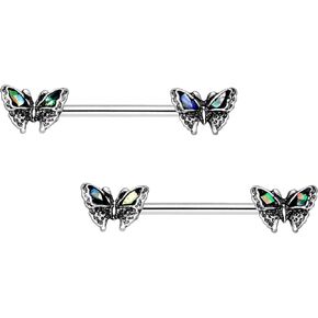 14G Nipple Bars Vintage Butterfly Nipple Barbells 14mm Nipple Rings Stainless Steel Nipple Piercing Jewelry