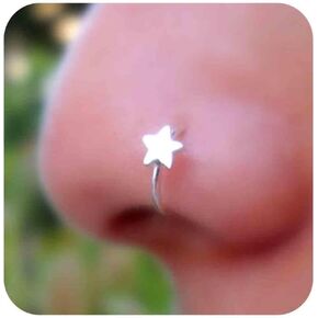 Vintage Star Nose Ring Hoop Silver Star Nose Ring Stud Nose Screw Studs Ring Tiny Piercing Nose Hoop Nose Piercing Jewelry for Women