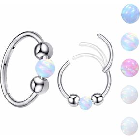 VOJO 18g Opal Nose Ring Hoop 316l Surgical Steel Septum Rings Piercing Jewelry 8mm/10mm Hoops for Women