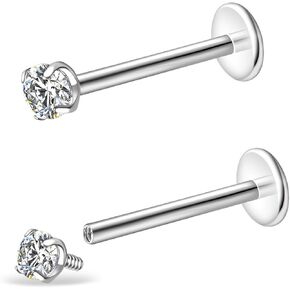 Moissanite Lip Stud for Women - 1 Pcs 16G/18G Titanium Alloy Lip Ring Studs Moissanite Diamond Internal Threaded Piercing Helix Jewelry 8mm/10mm/12mm Length