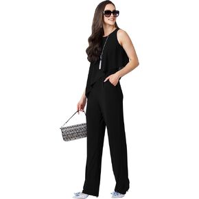 KOH KOH Womens Long Pant Sleeveless One Piece Pockets Elegant Jumpsuit Outfit