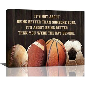 Basketball Football Wall Art Baseball Soccer Canvas Painting Prints Sports Inspirational Quotes Pictures Wall Decor Gifts for Boy Modern Artwork Home Decoration for Boys Room Bedroom Office 16"x12"