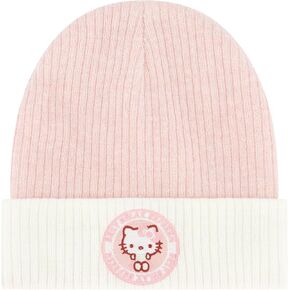 Hello Kitty Beanie Hat, Women's Ribbed Winter Knit Cap with Cuff, Pink, One Size