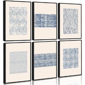 Drsoum منتصف القرن بوهو هندسي مجردة ديكور أزرق أبيض الجرونج الحد الأدنى البوهيمي جدار الفن مؤطرة قماش يطبع 8 "× 10" × 6 قطع الطبيعية مؤطرة in Kuwait