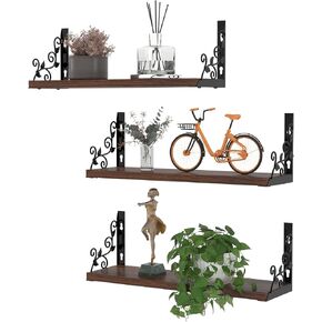 Lavezee Paw Prints Wall Decor Floating Shelves Set of 3, Cute Rustic Wooden Shelf Decorative Living Room, Bedroom, Bathroom, Log Cabin Shelving Wall Mounted in Saudi Arabia