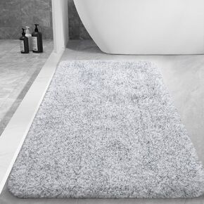 LOCHAS Bathroom Rugs 24" x 36", Non Slip Washable Bath Rug, Soft Thick Absorbent Quick Dry Microfiber Bath Mat for Bathroom, Shaggy Plush Luxury Bathroom Carpet Runner for Tub, Shower, White & Black