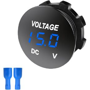 DC 12-24 V Voltmeter Gauge, Mini Digital Display LED Voltage Meter Gauge with Round Panel, Waterproof Battery Monitor Indicator for Car Boat Marine Truck (Red)