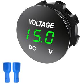 مقياس الفولتميتر DC 12-24 فولت، مقياس الجهد الكهربي LED بشاشة رقمية صغيرة مع لوحة مستديرة، مؤشر مراقبة البطارية المقاوم للماء لشاحنة قارب السيارة البحرية (أحمر)