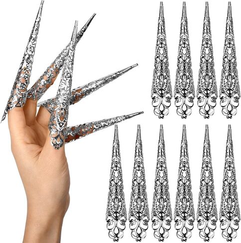 CROWN GUIDE Women's Belly Dancer Costumes Gypsy Egyptian Queen Costume Accessories Bangles with Finger Claws Goth Nails Indian Hand Jewelry Set Gold in Kuwait