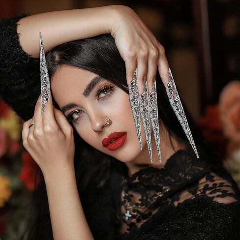 CROWN GUIDE Women's Belly Dancer Costumes Gypsy Egyptian Queen Costume Accessories Bangles with Finger Claws Goth Nails Indian Hand Jewelry Set Gold in Kuwait