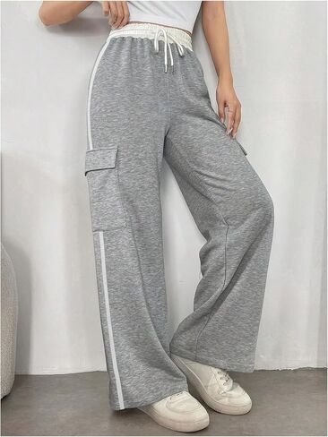 Floerns Women's Drawstring High Waist Sweatpants Baggy Wide Leg Pants with Pockets in Saudi Arabia