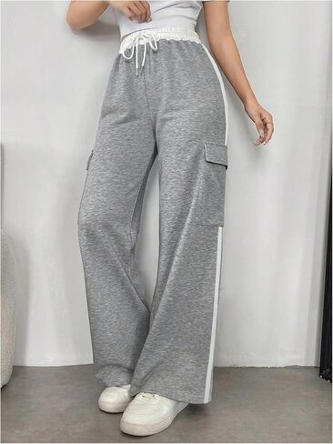 Floerns Women's Drawstring High Waist Sweatpants Baggy Wide Leg Pants with Pockets in Saudi Arabia