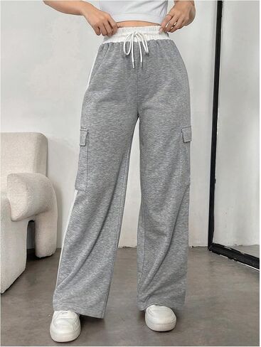 Floerns Women's Drawstring High Waist Sweatpants Baggy Wide Leg Pants with Pockets in Saudi Arabia