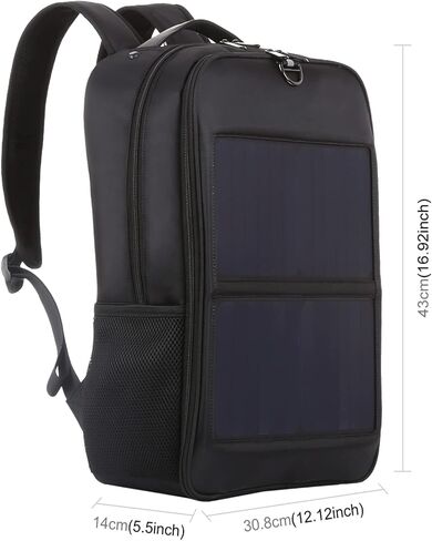 14W Solar Panel Power Backpack Laptop Bag with Handle and USB Charging Port(Black) in Saudi Arabia