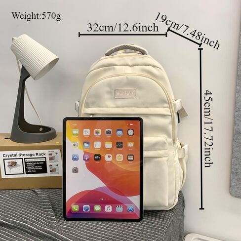 Y2k Preppy Backpack Aesthetic College Laptop Backpack Canvas Travel Backpack Nylon Bookbag Bagpack Casual Daypack (white) in Saudi Arabia