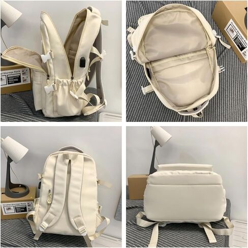 Y2k Preppy Backpack Aesthetic College Laptop Backpack Canvas Travel Backpack Nylon Bookbag Bagpack Casual Daypack (white) in Saudi Arabia