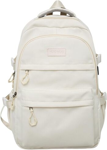 Y2k Preppy Backpack Aesthetic College Laptop Backpack Canvas Travel Backpack Nylon Bookbag Bagpack Casual Daypack (white) in Saudi Arabia