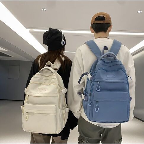 Y2k Preppy Backpack Aesthetic College Laptop Backpack Canvas Travel Backpack Nylon Bookbag Bagpack Casual Daypack (white) in Saudi Arabia