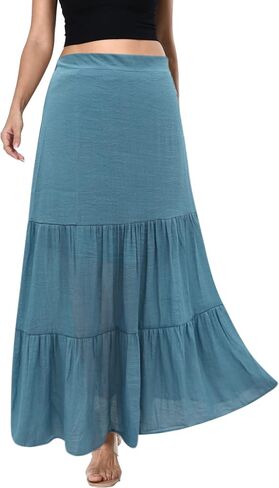 LÄTT Women High Waist Boho Floral Ruffle Drawstring Tiered Maxi Skirt with Pocket in Saudi Arabia
