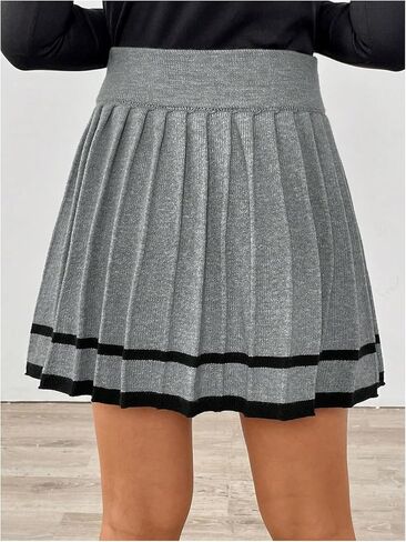 MakeMeChic Women's A Line Short Skirt Contrast Binding Elastic Waist Pleated Mini Skirts in Saudi Arabia