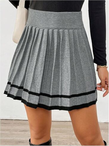 MakeMeChic Women's A Line Short Skirt Contrast Binding Elastic Waist Pleated Mini Skirts in Saudi Arabia