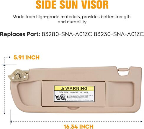 Left & Right Driver Passenger Side Sun Visor for Honda Civic EX LX Sedan SI Coupe 2006 2007 2008 2009 2010 2011, Replace for 83280-SNA-A01ZC 83230-SNA-A01ZC, Beige Left & Right side Sun Visor in Kuwait