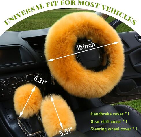 3PCS Pure Wool Steering Wheel Cover, 15 Inches Furry Steering Wheel Protector with Handbrake & Gear Shift Cover, Universal Soft Fluffy Steering Wheel Car Accessories (Red) in Saudi Arabia