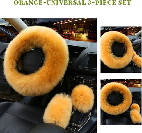 3PCS Pure Wool Steering Wheel Cover, 15 Inches Furry Steering Wheel Protector with Handbrake & Gear Shift Cover, Universal Soft Fluffy Steering Wheel Car Accessories (Red) in Saudi Arabia