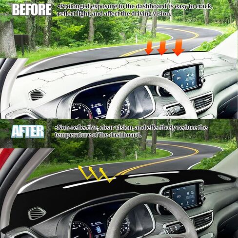 Dash Cover Fit for Hyundai Tucson 2019 2020 2021 Accessories(with Audio Hole) Anti-Skid Center Console Protector Cover Mat Car Dashboard Cover Sunshade Glare UV Rays Protector -Black Edge in Kuwait