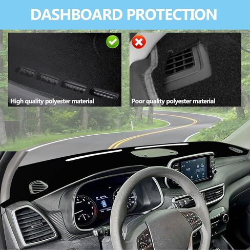 Dash Cover Fit for Hyundai Tucson 2019 2020 2021 Accessories(with Audio Hole) Anti-Skid Center Console Protector Cover Mat Car Dashboard Cover Sunshade Glare UV Rays Protector -Black Edge in Kuwait