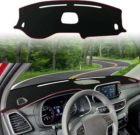 Dash Cover Fit for Hyundai Tucson 2019 2020 2021 Accessories(with Audio Hole) Anti-Skid Center Console Protector Cover Mat Car Dashboard Cover Sunshade Glare UV Rays Protector -Black Edge in Kuwait