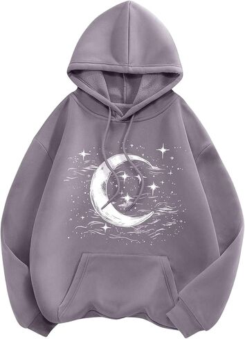 SHENHE Women's Drop Shoulder Moon Star Print Graphic Drawstring Hoodie Sweatshirt Pullover in Saudi Arabia