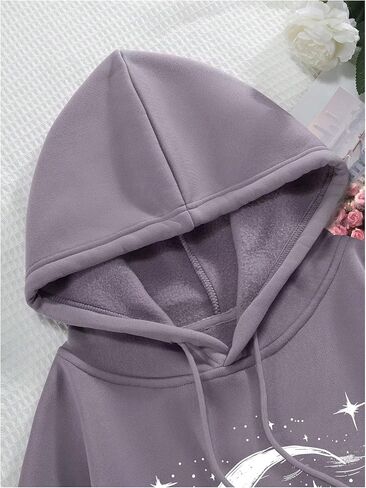 SHENHE Women's Drop Shoulder Moon Star Print Graphic Drawstring Hoodie Sweatshirt Pullover in Saudi Arabia