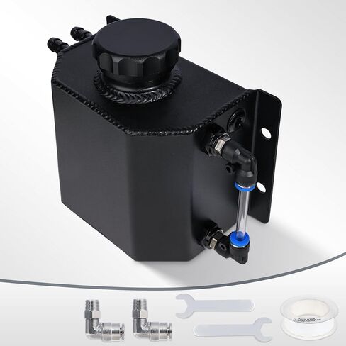 Universal Coolant Overflow Tank, Aluminum Radiator Overflow Tank, 1L Black with Heat Resistance for Low Maintenance, Includes extra Barb Fittings & Installation Kit in Saudi Arabia
