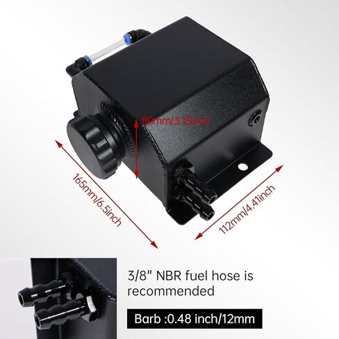 Universal Coolant Overflow Tank, Aluminum Radiator Overflow Tank, 1L Black with Heat Resistance for Low Maintenance, Includes extra Barb Fittings & Installation Kit in Saudi Arabia