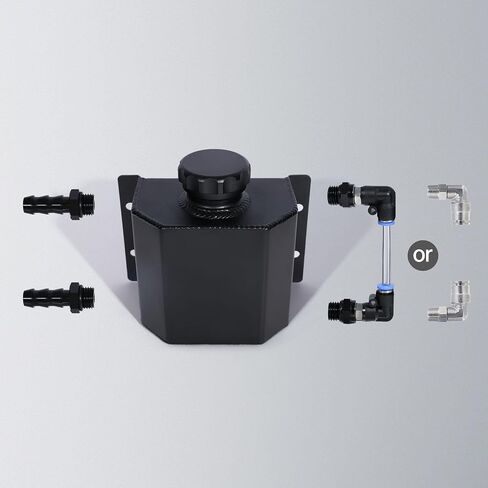 Universal Coolant Overflow Tank, Aluminum Radiator Overflow Tank, 1L Black with Heat Resistance for Low Maintenance, Includes extra Barb Fittings & Installation Kit in Saudi Arabia