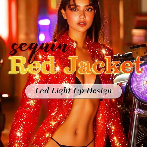 EVILD Women’s Christmas Light Up Sequins Jacket Sparkly Red Bomber Jackets Glitter LED Glow Blazer in Kuwait