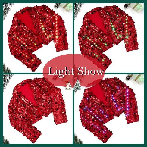 EVILD Women’s Christmas Light Up Sequins Jacket Sparkly Red Bomber Jackets Glitter LED Glow Blazer in Kuwait