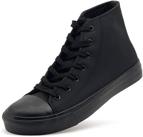 Women’s Men’s High Top Sneakers PU Leather Shoes for Women Men Classic White Black High Top Lace Up Sneakers Casual Walking Shoes in Kuwait