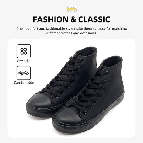 Women’s Men’s High Top Sneakers PU Leather Shoes for Women Men Classic White Black High Top Lace Up Sneakers Casual Walking Shoes in Kuwait