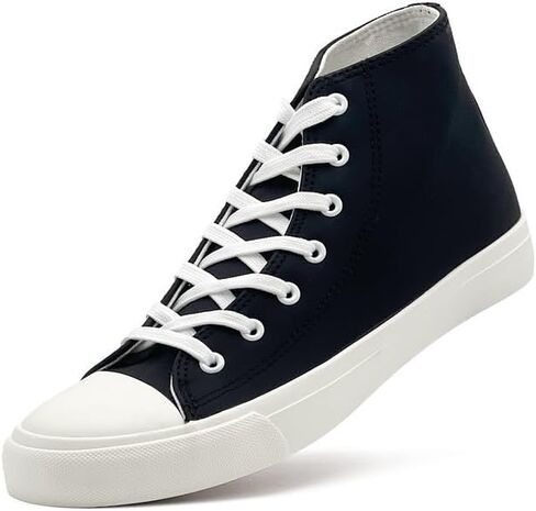 Women’s Men’s High Top Sneakers PU Leather Shoes for Women Men Classic White Black High Top Lace Up Sneakers Casual Walking Shoes in Kuwait