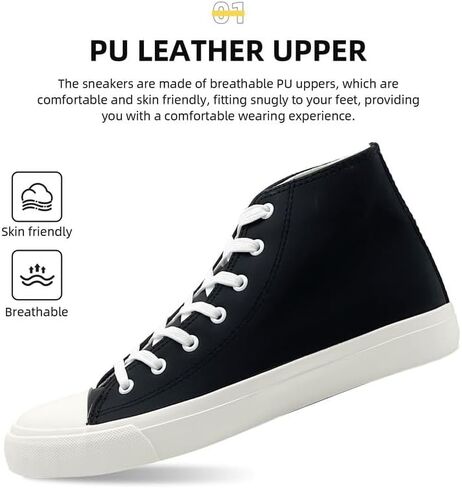 Women’s Men’s High Top Sneakers PU Leather Shoes for Women Men Classic White Black High Top Lace Up Sneakers Casual Walking Shoes in Kuwait