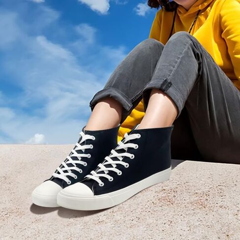Women’s Men’s High Top Sneakers PU Leather Shoes for Women Men Classic White Black High Top Lace Up Sneakers Casual Walking Shoes in Kuwait