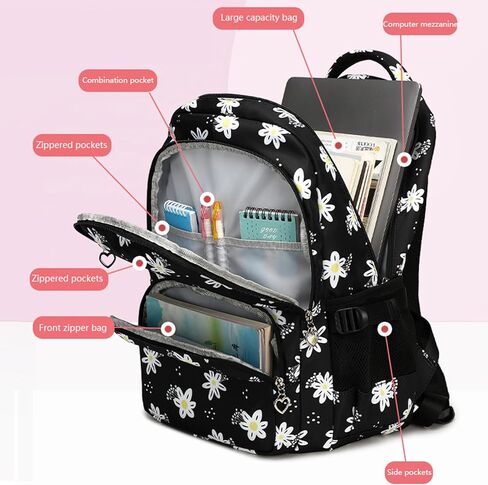 3 Pcs Set Kids Backpacks for Teen Girls Cute Student Backpack Elementary Middle BookBag School bags With Lunch bag Pencil Case (Black) in Saudi Arabia