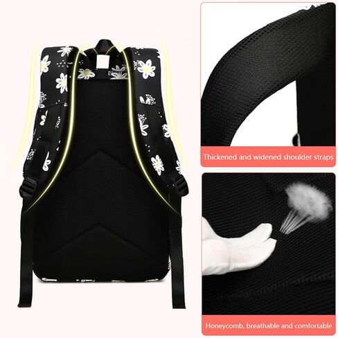3 Pcs Set Kids Backpacks for Teen Girls Cute Student Backpack Elementary Middle BookBag School bags With Lunch bag Pencil Case (Black) in Saudi Arabia